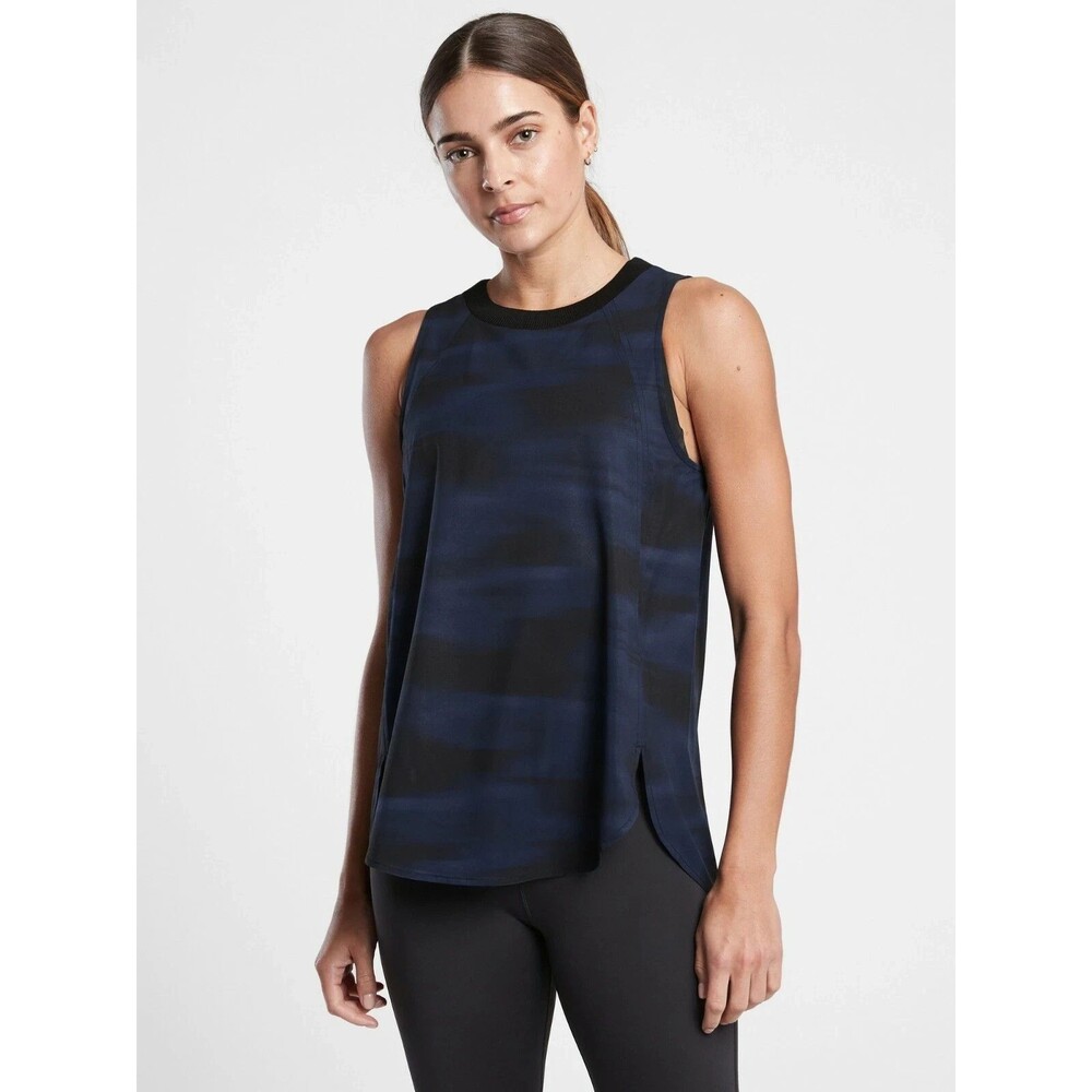 Athleta Zephyr Print Tank Top, Blurred Camo Navy Blue Black Sz M #531781 T0902